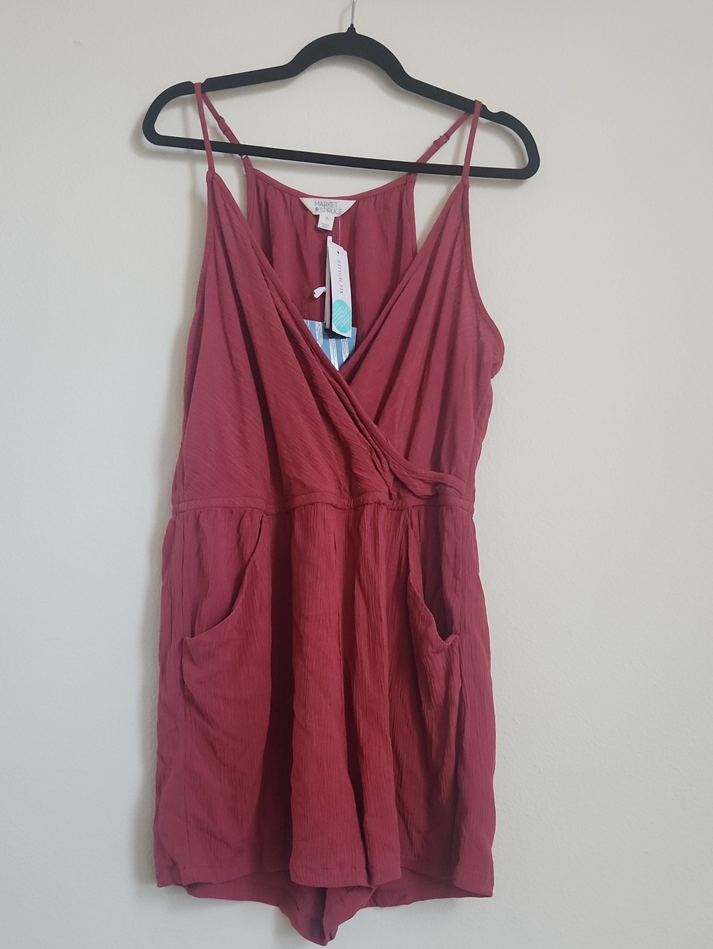 Market & Spruce Liliana Surplice Red Romper